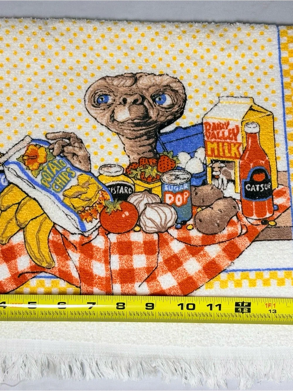 Vintage 1982 Universal Studios kitchen Towel E.T.  Picnic Collectible Cottagecor